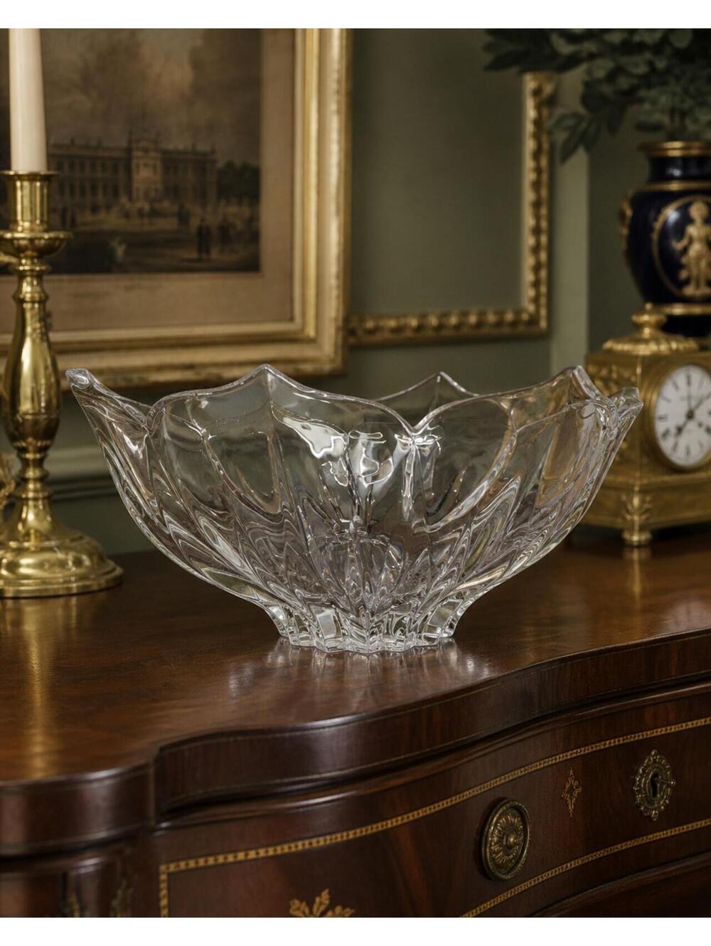 Crystal Glass Decorative Bowl Petal Rim Centerpiece Modern Decor Regenycore